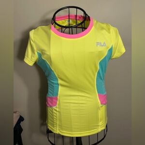 fila size extra small womens shirt active wear green yellow pink athletic gym